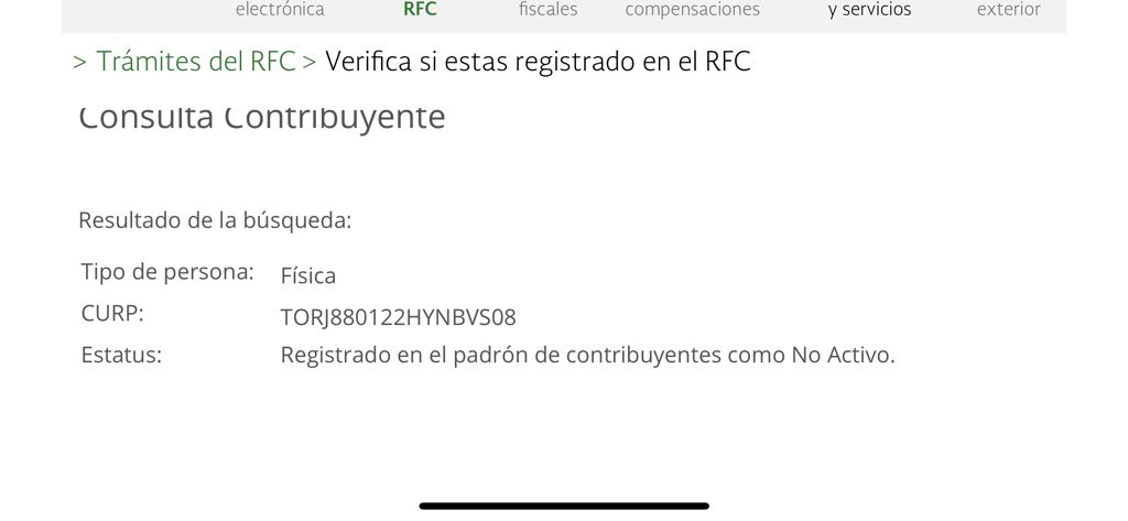 Jesus Ramiro Tobar Rivera esta registrado como "No Activo" ante el SAT