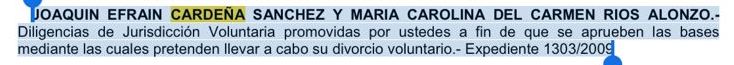 Joaquín Efrain Cardeña Sánchez primer matrimonio