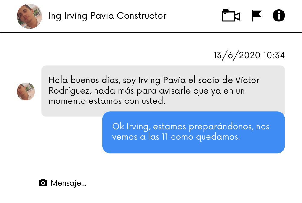 Víctor Rodríguez socio de Irving Pavía Molina platica whats app