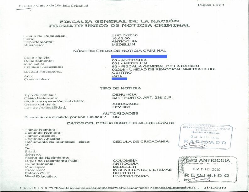Denuncia contra Julio Cesar Vargas Coronado