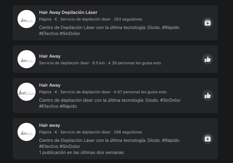 Múltiples páginas de HairAway.