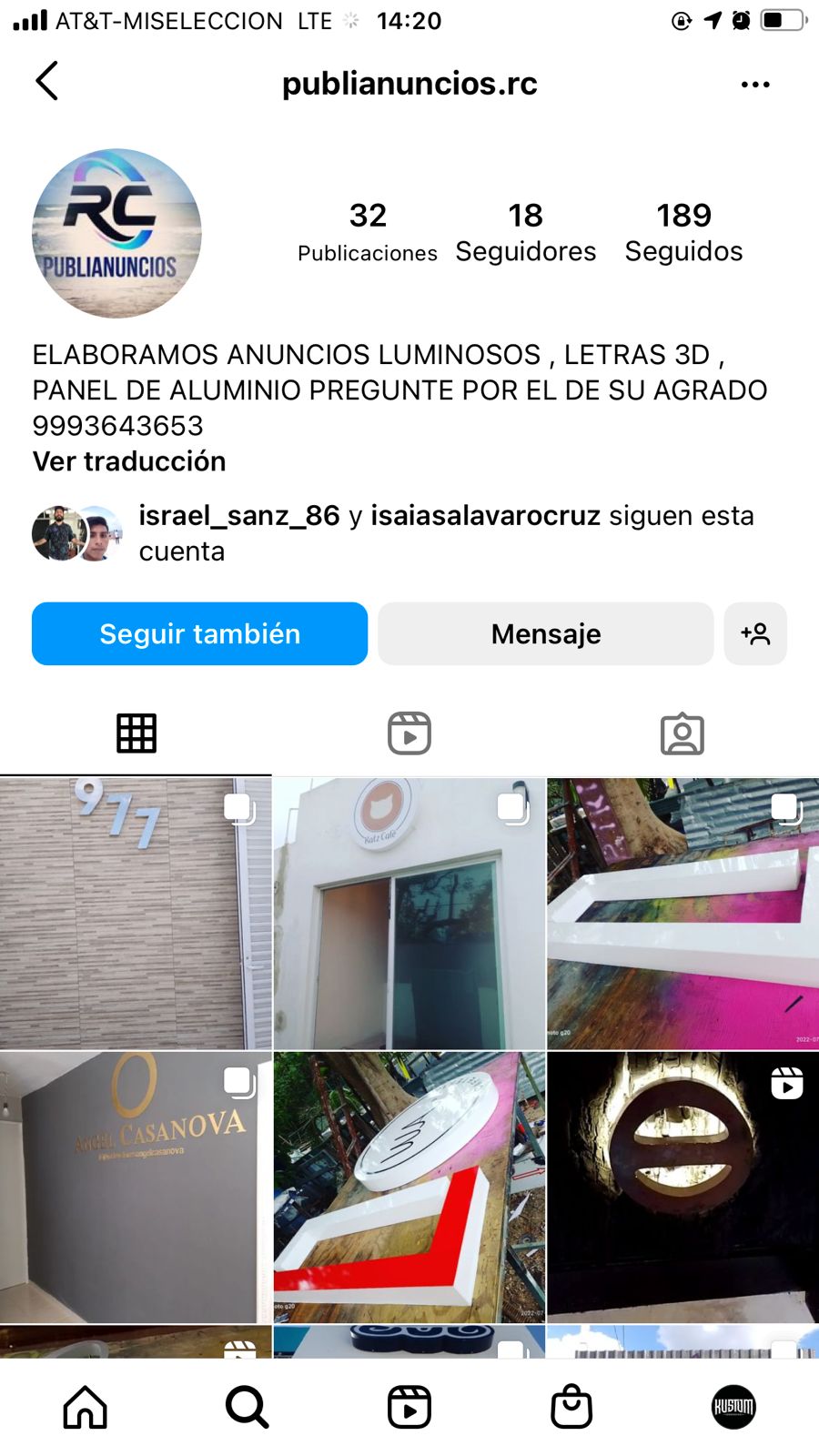 Página de Instagram de Publianuncios Rc empresa de Roger Cetina Cetina